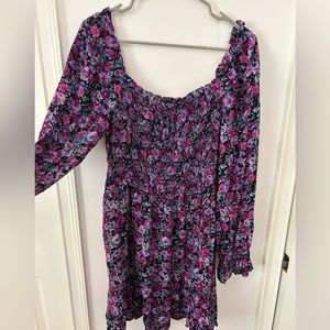 Wild fable purple and pink floral long sleeve smocked dress